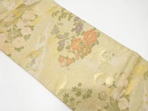 地紙に御所車・草花模様織り出し袋帯